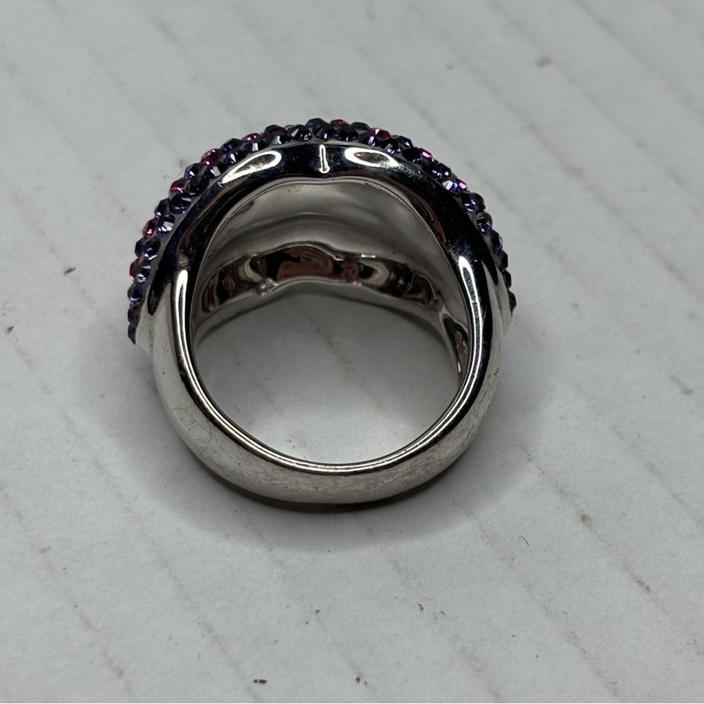 Price is firm Sterling Silver Ombré Pave Lips Cocktail Ring Size 8 - Picture 5 of 7